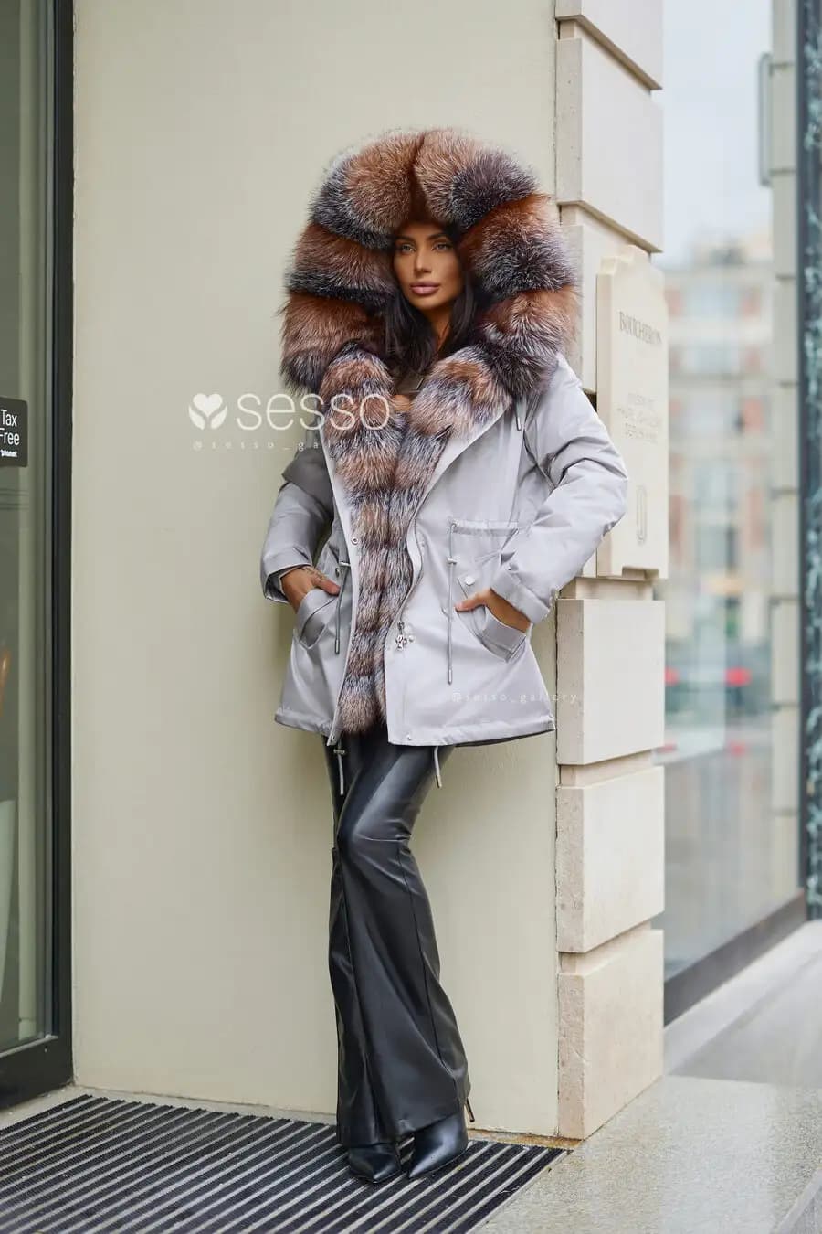 Парка Alice в оттенке серебристый металлик с мехом лисицы